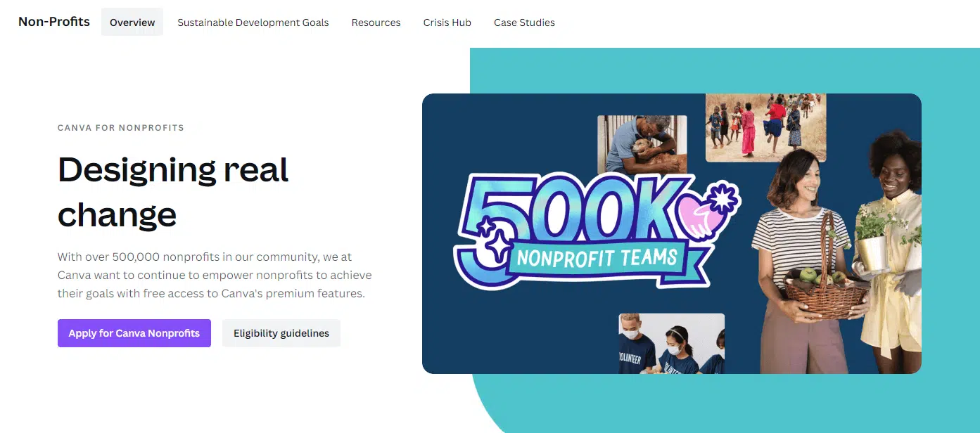 Canva’s nonprofit information page
