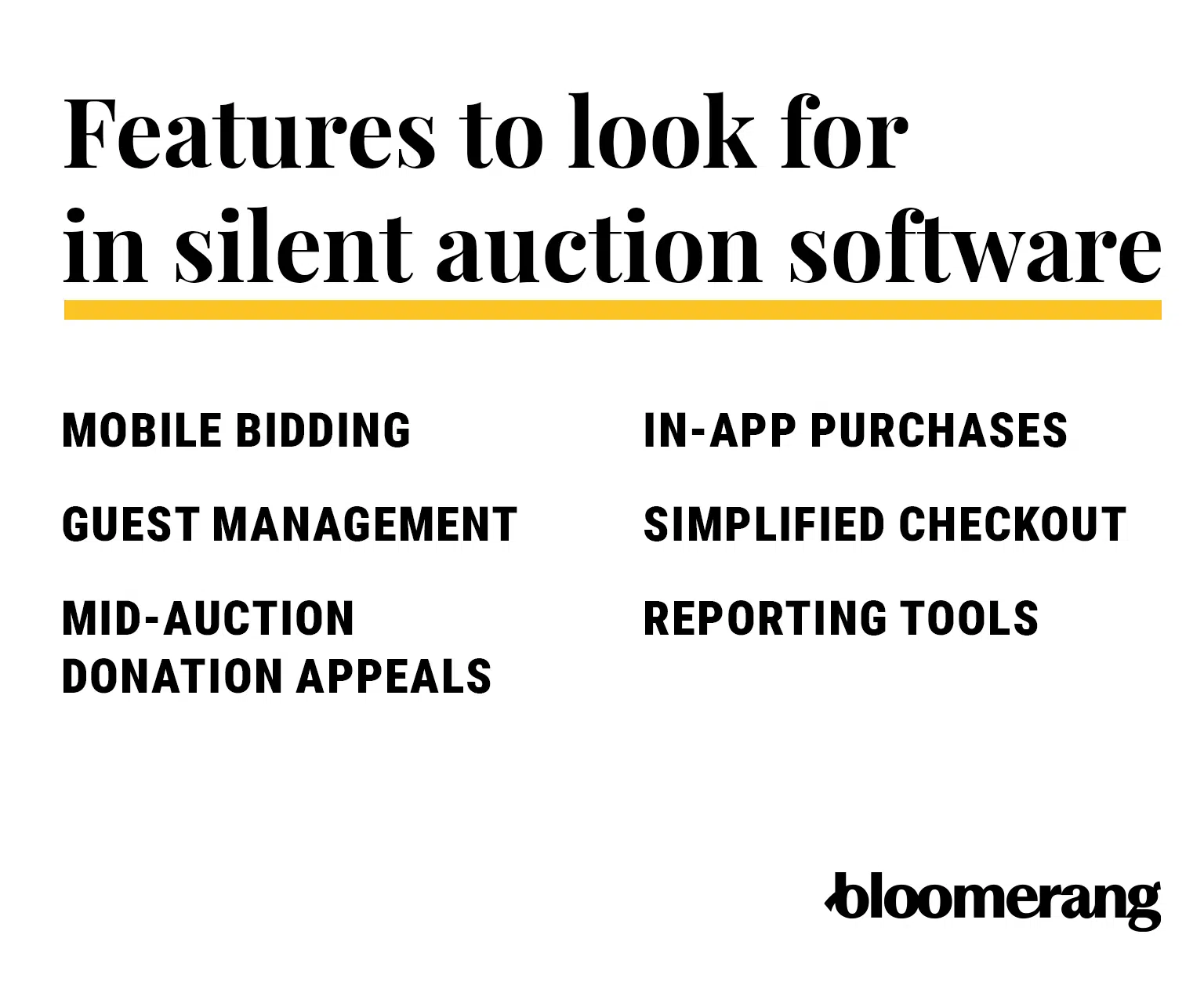 Features to look for in silent auction software (explained in the list below)